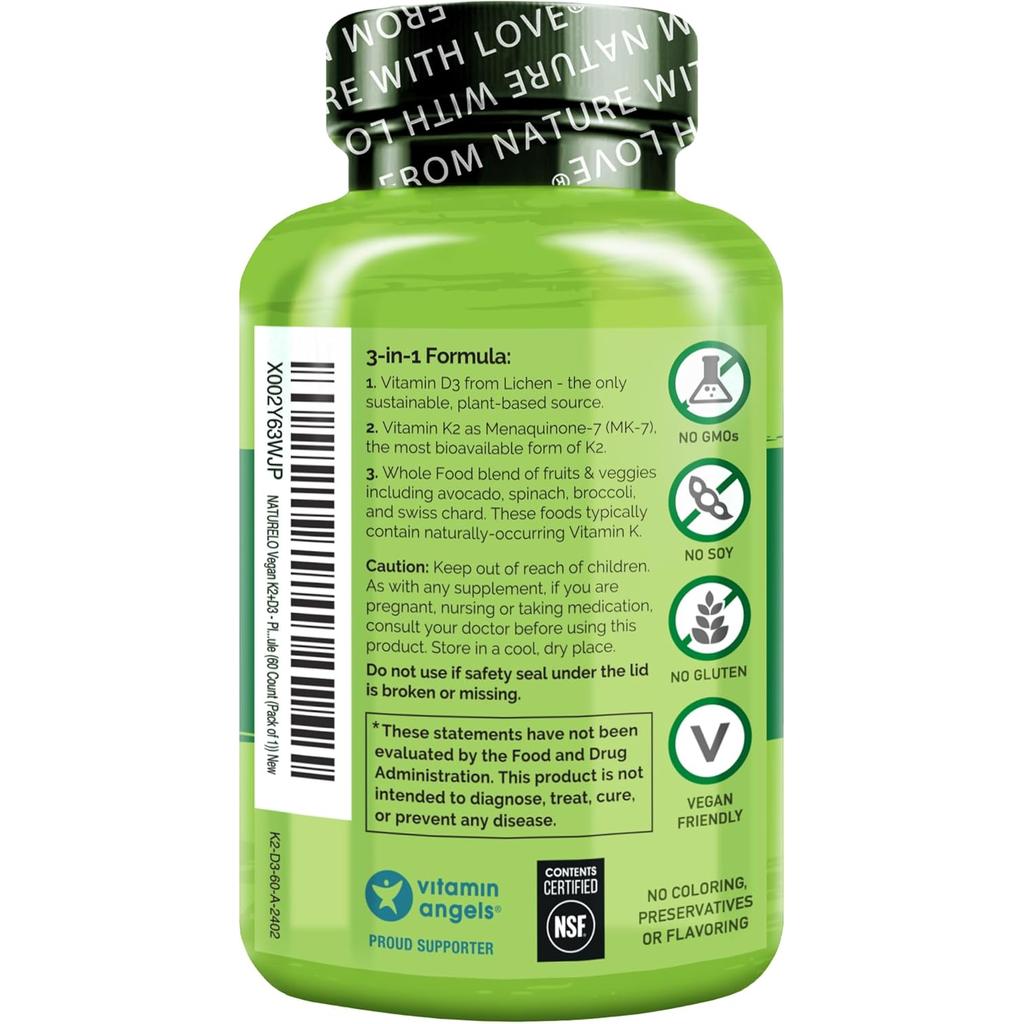 NATURELO Vitamin D3 + K2 with Whole Food Blend, image 2