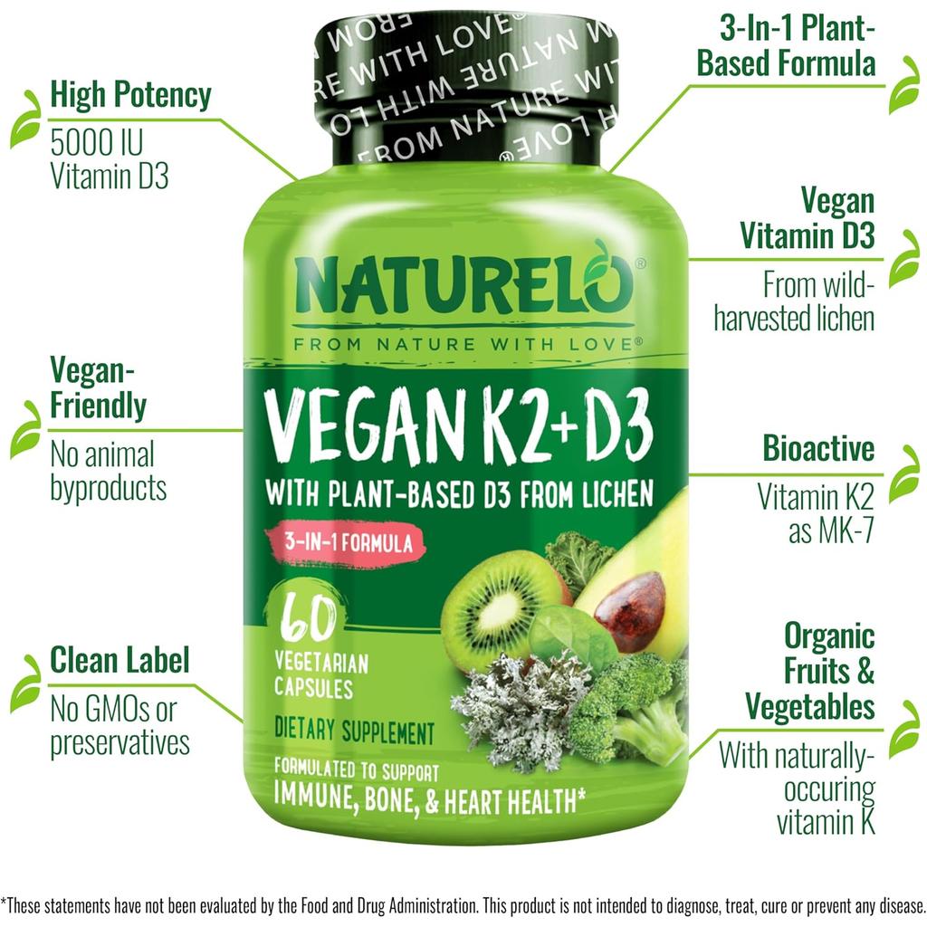 NATURELO Vitamin D3 + K2 with Whole Food Blend, image 4