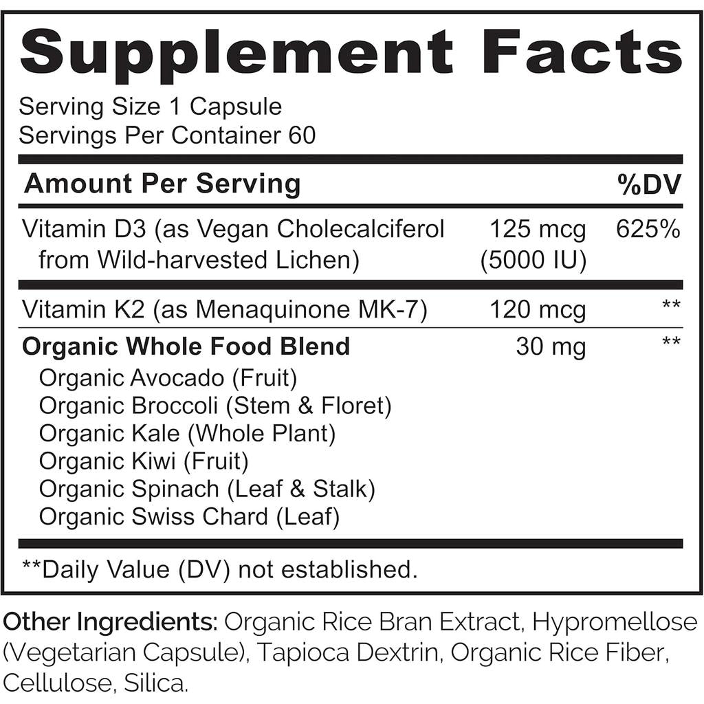 NATURELO Vitamin D3 + K2 with Whole Food Blend, image 7