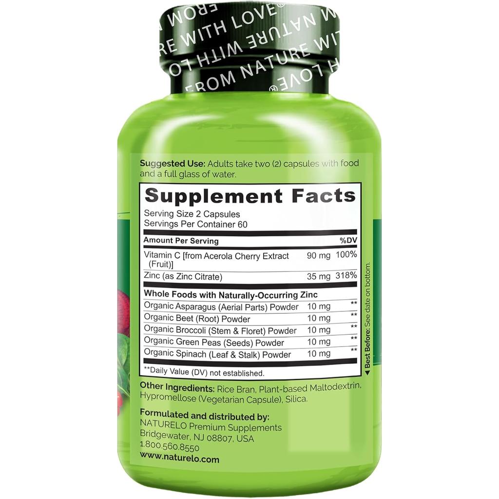 NATURELO Zinc with Vitamin C & Whole Foods, image 4
