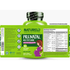 Naturelo prenatal multivitamins packed with essential nutrients for expecting mothers, including methyl folate, calcium, and