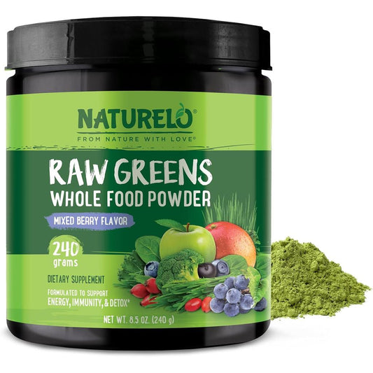 NATURELO Raw Greens Whole Food Powder (Mixed Berry)