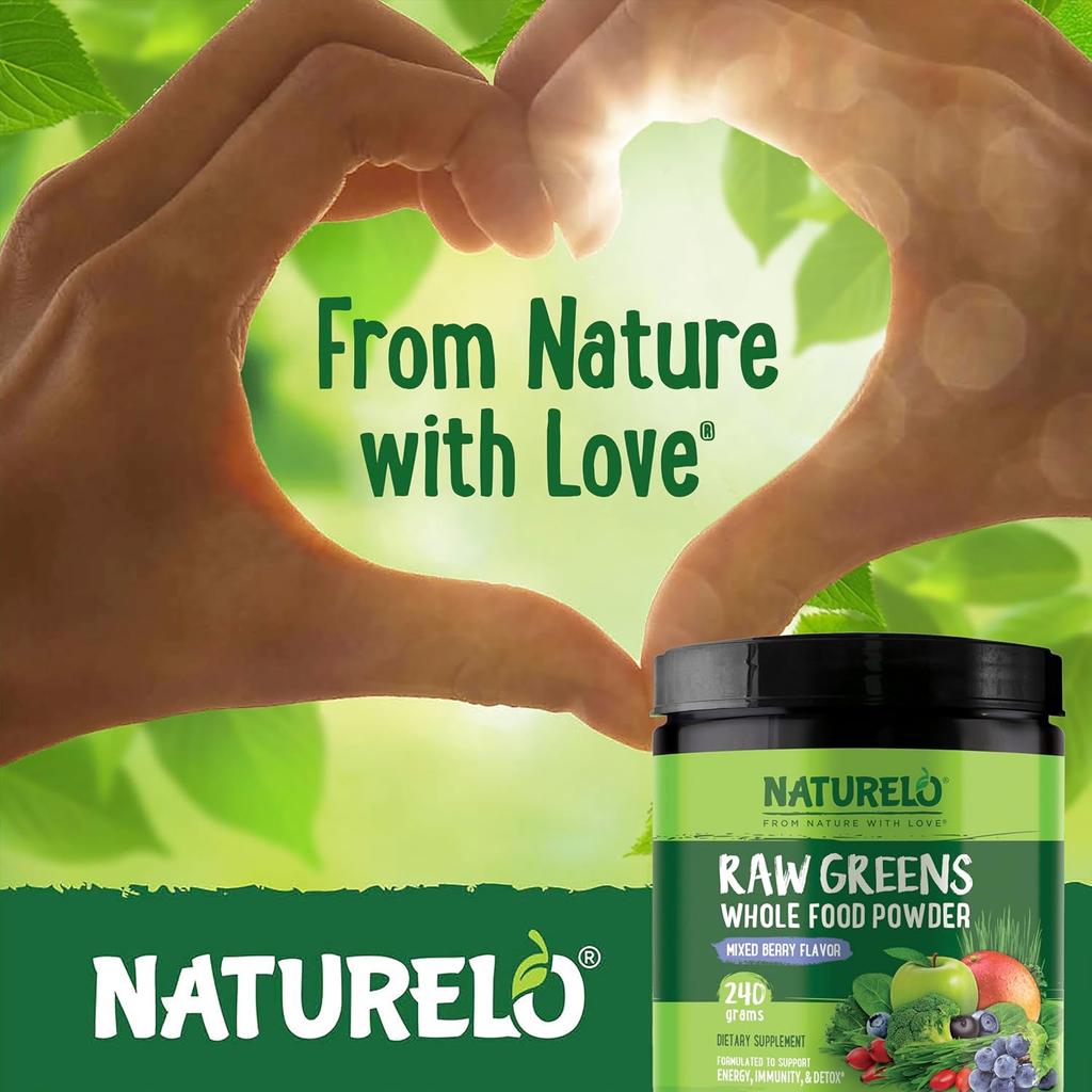 NATURELO Raw Greens Whole Food Powder (Mixed Berry), image 6