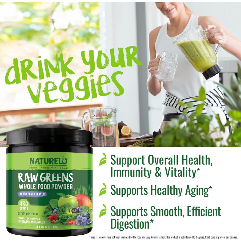 NATURELO Raw Greens Whole Food Powder (Mixed Berry), image 16