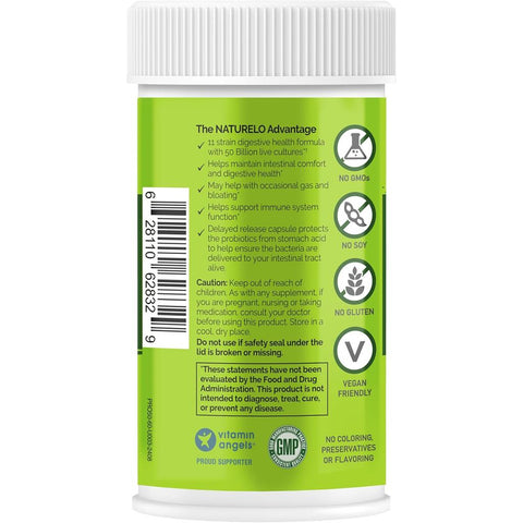 Naturelo Multibiotic 50 Billion CFU supplement promoting healthy gut, 100% natural, vegan, gluten-free, dairy-free