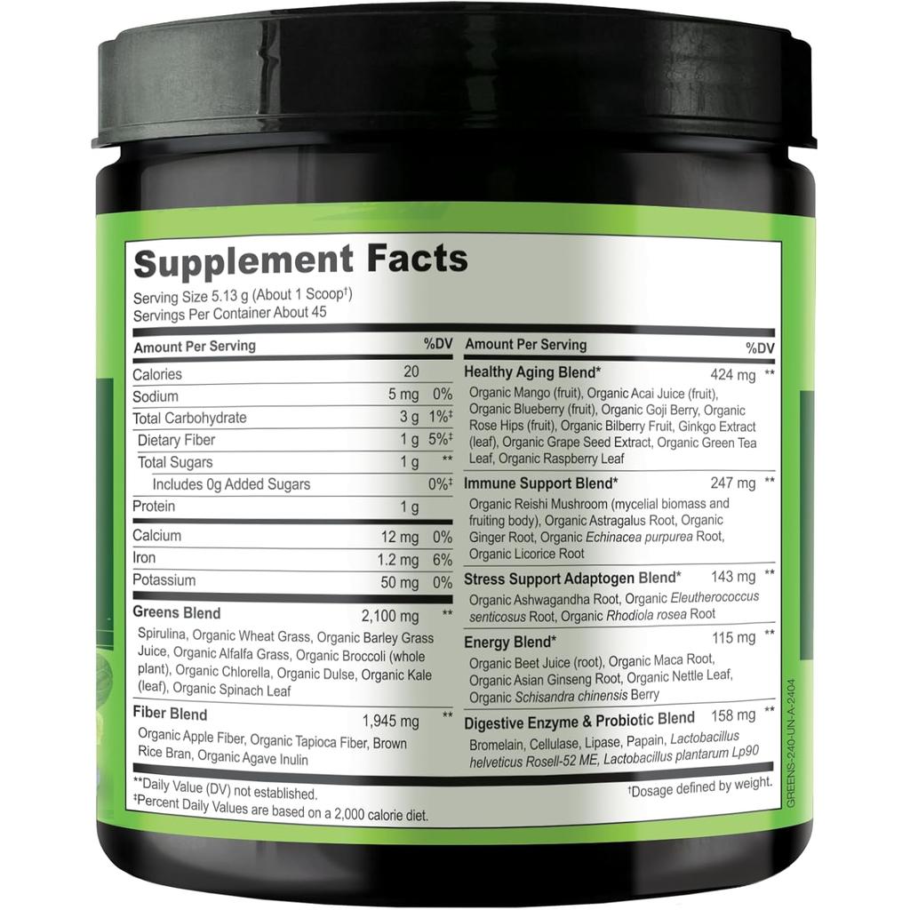 NATURELO Raw Greens Whole Food Powder (Classic Unsweetened), image 3