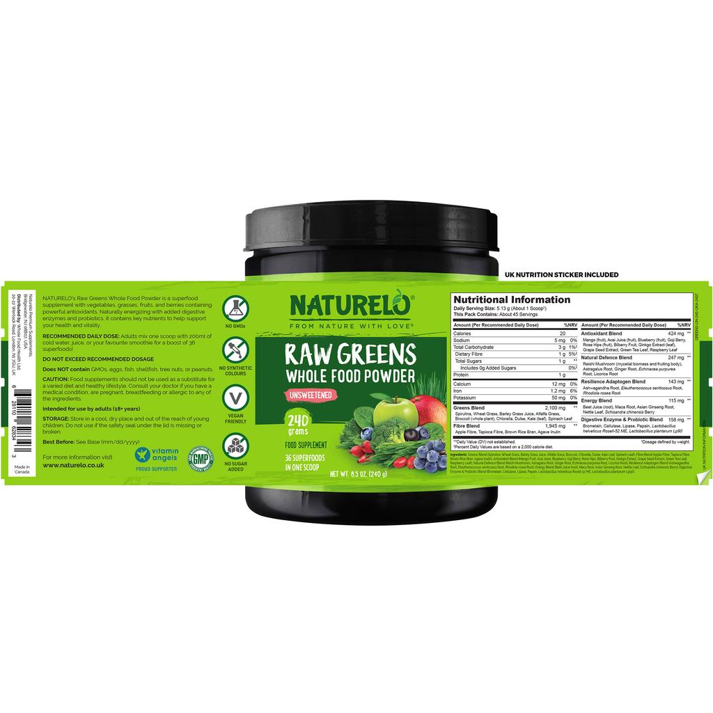 NATURELO Raw Greens Whole Food Powder (Classic Unsweetened), image 8