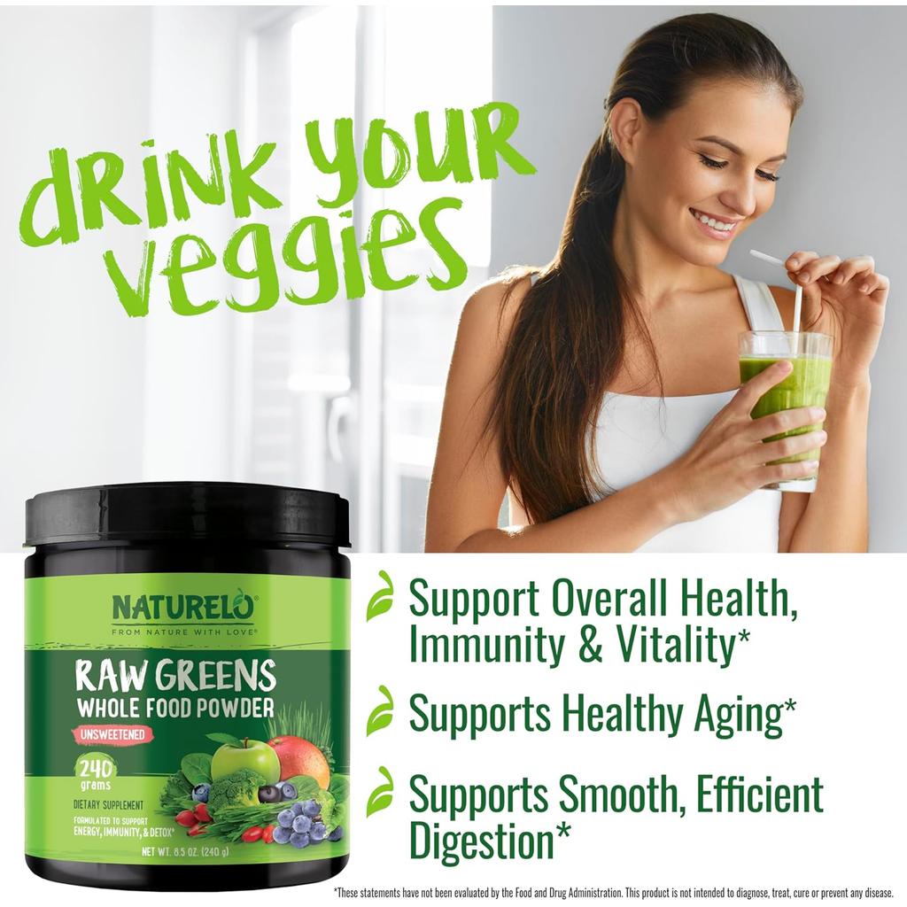 NATURELO Raw Greens Whole Food Powder (Classic Unsweetened), image 9