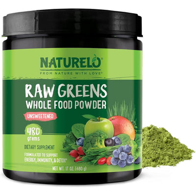 Naturelo Vegan Raw Greens Powder with Probiotics and Superfoods for Digestive Health - 60 Servings