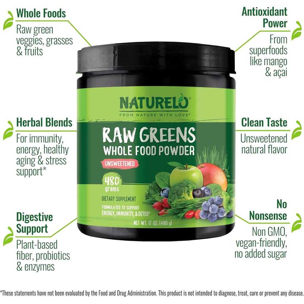 NATURELO Raw Greens Whole Food Powder (Classic Unsweetened), image 13