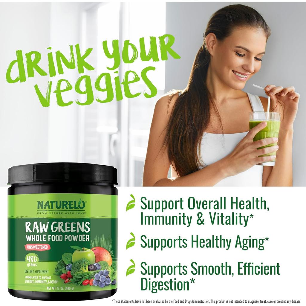 NATURELO Raw Greens Whole Food Powder (Classic Unsweetened), image 18