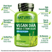 Vegan DHA - Omega 3 Oil from Algae with 800mg Pure DHA - NATURELO® United Kingdom