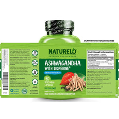 Naturelo Ashwagandha Root Pure Dried Herb with Black Pepper Extract - Stress Relief & Immune Support - Organic Herbal Supplem