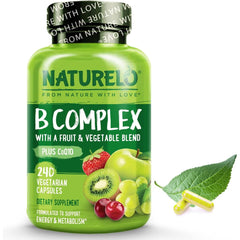 Naturelo B-Complex with Natural Vitamin B6, Folate, B12 & Biotin - Energy & Metabolism Support