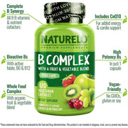 Naturelo B-Complex with Natural Vitamin B6, Folate, B12, Biotin - Energy & Metabolism Support