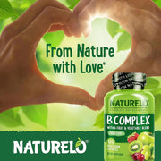 Naturelo B Complex with Vitamin B6, Folate, B12 & Biotin - Energy & Metabolism Support Formula.