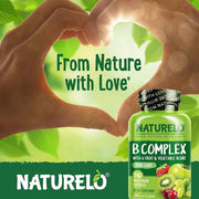 Naturelo B Complex with Natural Vitamin B6, Folate, B12, Biotin - Energy & Metabolism Support - 60 Capsules