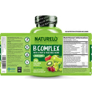 Naturelo B-Complex with Natural Vitamin B6, Folate, B12, Biotin - Energy & Metabolism Support