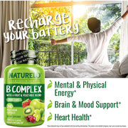 Naturelo B Complex with Natural Vitamins B6, Folate, B12 & Biotin - Energy & Mood Support Supplement