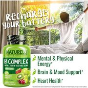 Naturelo B-Complex with Natural Vitamin B6, Folate, B12 & Biotin - Energy & Immune Support Formula