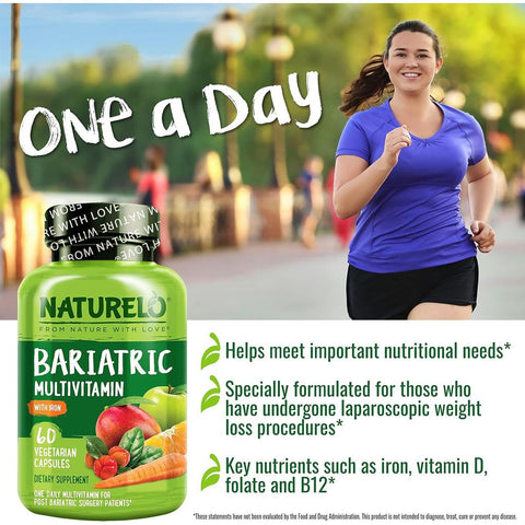 Naturelo Bariatric Multivitamin with Natural Vitamins, Fruit & Veg Extracts, Extra Iron - Complete Daily Support for Energy &