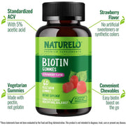 Naturelo Biotin Gummies Supplement - Hair Growth & Healthy Skin Support - 60ct