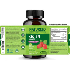 Naturelo Biotin Gummies Supplement: Supports Hair Growth & Healthy Skin - 60ct