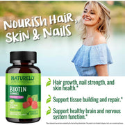 Naturelo Biotin Gummies Supplement for Hair Growth & Healthy Skin - Vitamin B7 Chewables for Strong Nails - Vegetarian Beauty