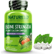 Naturelo Bone Strength with Natural Calcium, Magnesium, Vitamin C, D3, K2 - Supports Strong Bones & Immune Health.