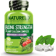 Naturelo Bone Strength with Natural Calcium, Magnesium, Vitamin C, D3, K2 - Strong Bones & Immune Support Supplement.