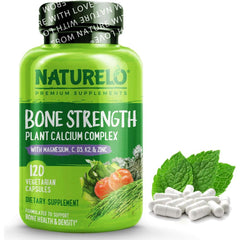 Naturelo Bone Strength with Natural Calcium, Magnesium, Vitamin C, D3 & K2 - Supports Strong Bones & Immune Health.