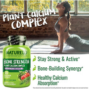 Naturelo Bone Strength with Natural Calcium, Magnesium, Vitamin C, D3 & K2 supplement for strong bones and immune support.