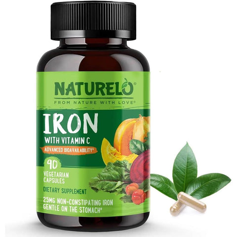 Naturelo Gentle Iron with Vitamin C Vegan Supplement - Boosts Energy & Supports Immune Health