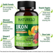 Naturelo gentle iron with vitamin C vegan supplement for energy and immunity support