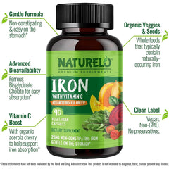 Naturelo gentle iron with vitamin C vegan supplement for energy and immunity support