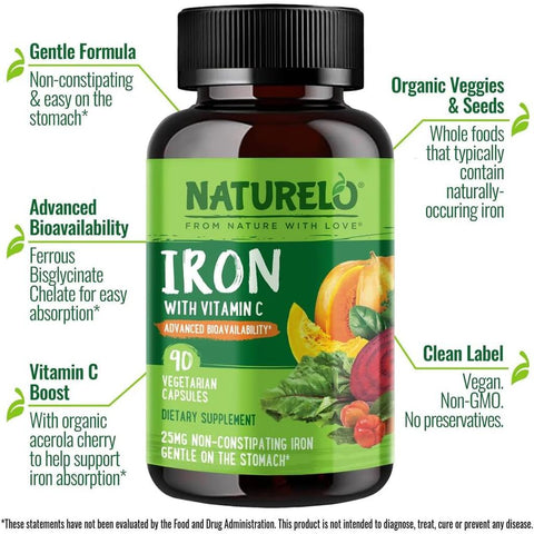 Naturelo Gentle Iron with Vitamin C Vegan Supplement - Boosts Energy & Immunity, Gentle on Stomach - Image 5