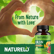 Naturelo Gentle Iron with Vitamin C Vegan - Non-Constipating Iron Supplement, Boosts Energy & Immunity, Easy on Stomach