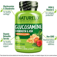 Naturelo Glucosamine Chondroitin MSM Boswellia Vitamin C Joint Support Supplement - Natural Ingredients for Healthy Joints