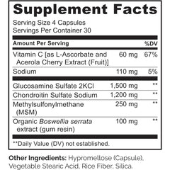 Naturelo Glucosamine with Chondroitin, MSM, Boswellia & Vitamin C - Joint Support Supplement for Mobility and Flexibility.