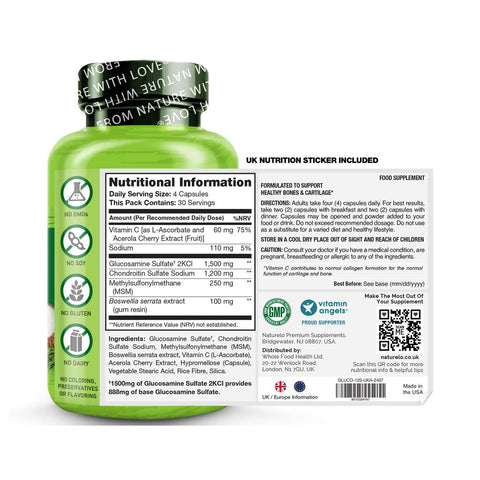 Naturelo Glucosamine with Chondroitin, MSM, Boswellia & Vitamin C - Joint Support Supplement for Mobility and Flexibility