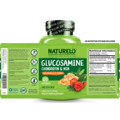 Naturelo Glucosamine with Chondroitin, MSM, Boswellia & Vitamin C for Joint Support - 60 Capsules