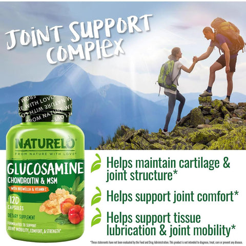 Naturelo Glucosamine Chondroitin MSM Boswellia Vitamin C Joint Support Supplement - 9