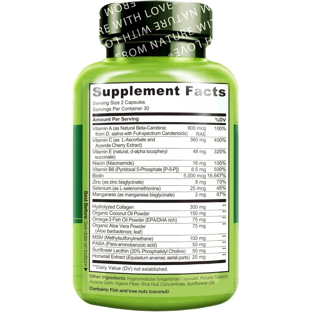 NATURELO Hair, Skin & Nails with Biotin, Collagen & Omega-3, image 3