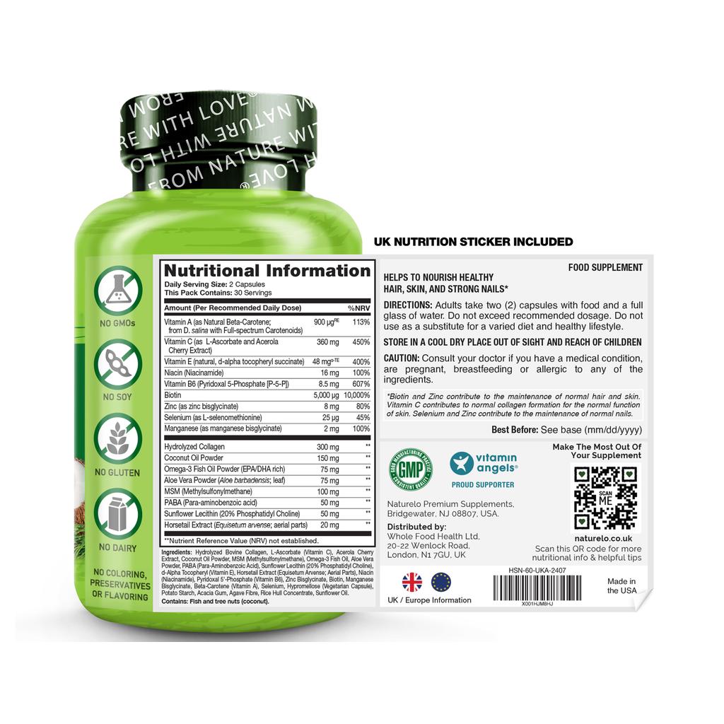 NATURELO Hair, Skin & Nails with Biotin, Collagen & Omega-3, image 8