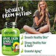 Naturelo Hair Skin Nails with Biotin, Vitamin C & Collagen - Stronger Hair, Glowing Skin, Healthy Nails.