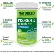 Naturelo Multibiotic 50 Billion CFU - 11 Balanced Strains, No Refrigeration Needed - Gut Health, Immune Support, Digestive We