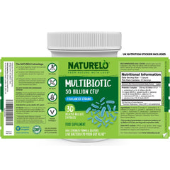 Naturelo Multibiotic 50 Billion CFU - 11 Strains, No Refrigeration Needed - Probiotic Supplement for Gut Health, Digestive Ba