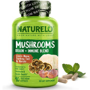 Naturelo Mushroom Supplement with Lions Mane, Turkey Tail, and Reishi - Immune Support & Brain Health Boost