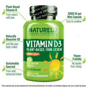 NATURELO Premium Supplements Vegan Vitamin D3 Supplement, 5000 IU
