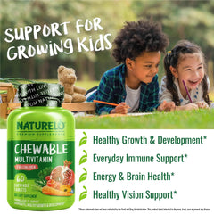 NATURELO® United Kingdom Health and Beauty Chewable Multivitamin for Children with Natural Vitamins, Fruit Extracts & No Sugar
